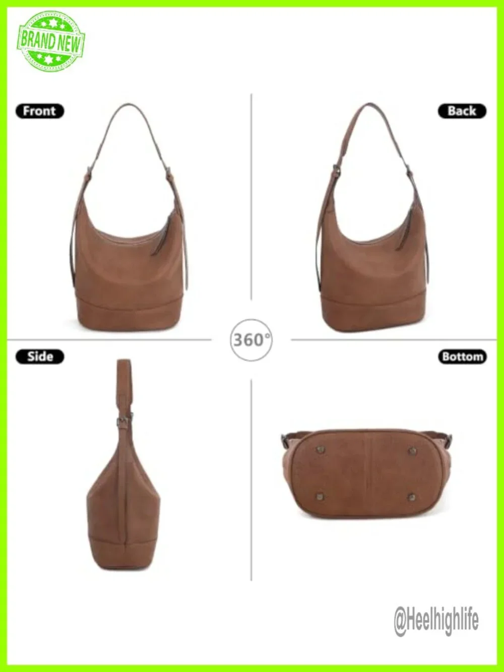 Full-grain Cowhide Leather Slouchy Hobo Tote Bag Shoulder Handbag Lightweight